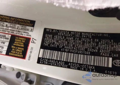 2015 Toyota Camry Xle from USA, damaged, VIN 4T1BF1FK5FU951569